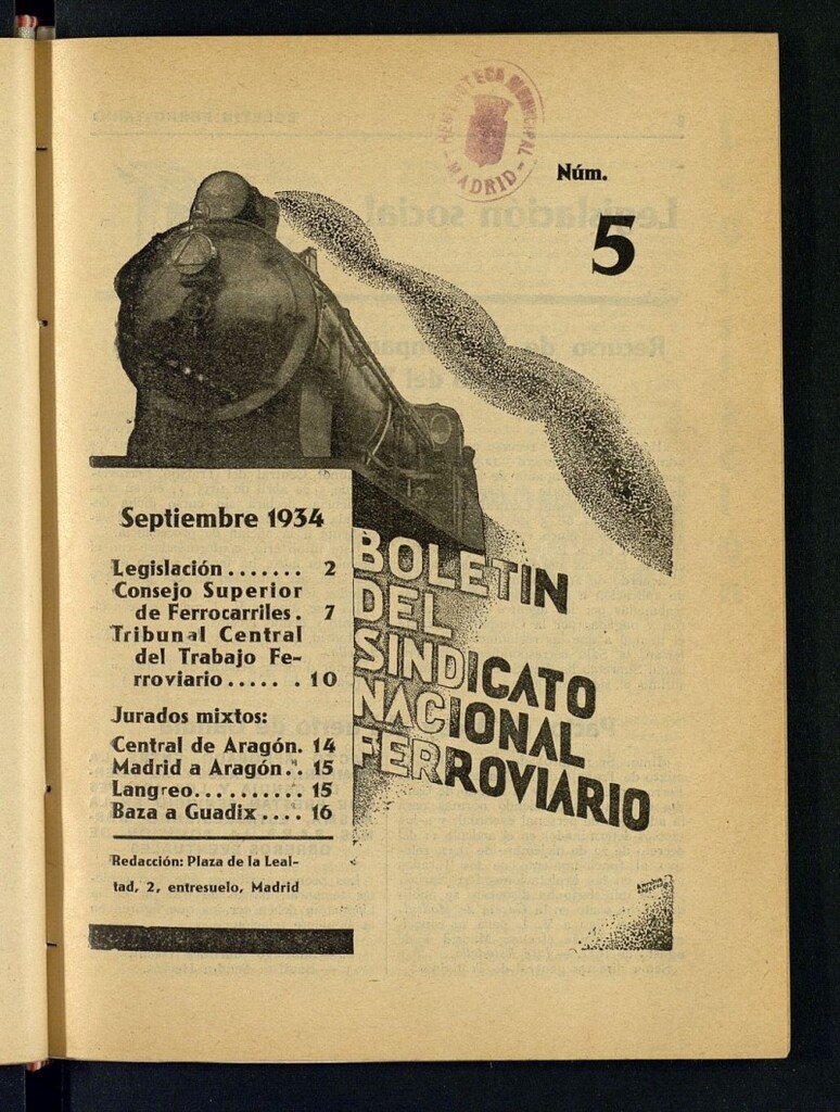 Miniatura de Boletín del Sindicato Nacional Ferroviario de septiembre de 1934