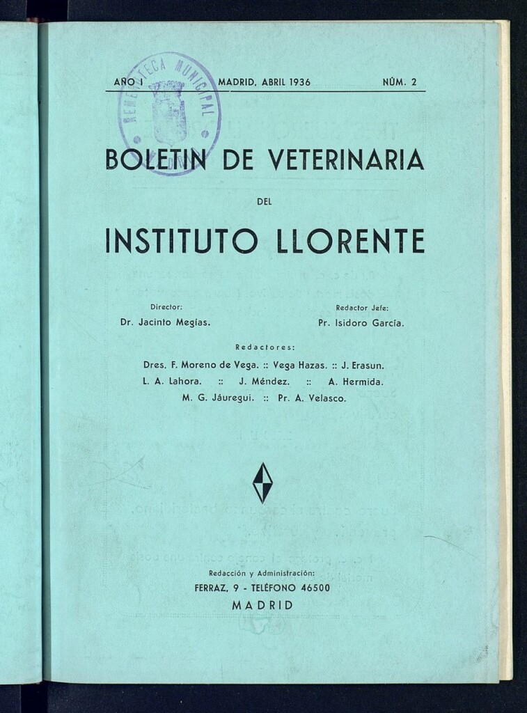 Miniatura de Boletín de Veterinaria del Instituto Llorente de abril de 1936