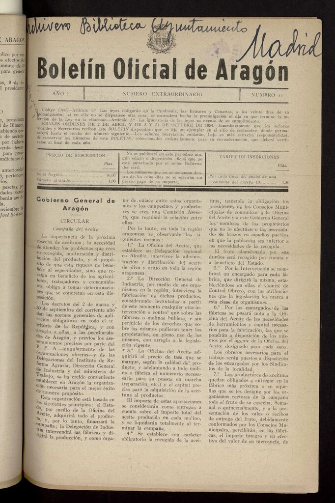 Miniatura de Boletín Oficial de Aragón (Caspe. 1937) nº extraordinario de 1937