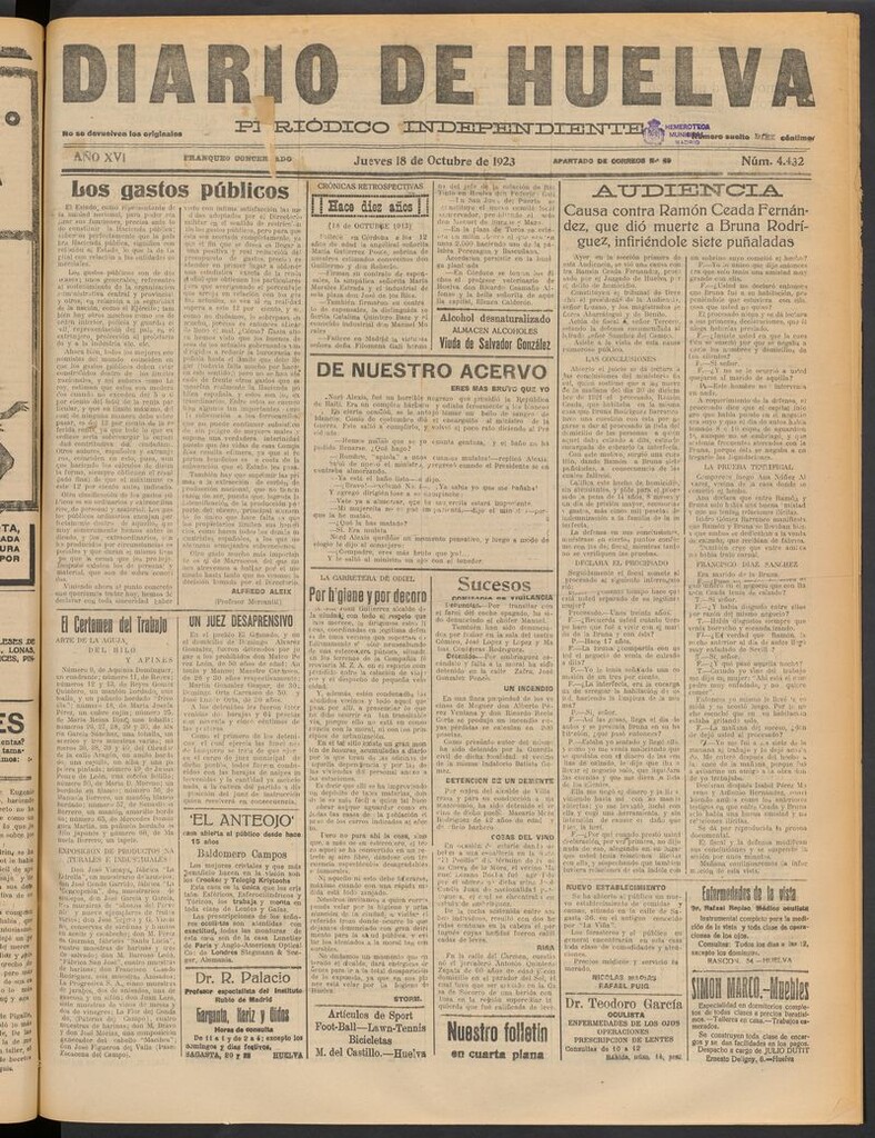 Miniatura de Diario de Huelva : periódico independiente del 18 de octubre de 1923