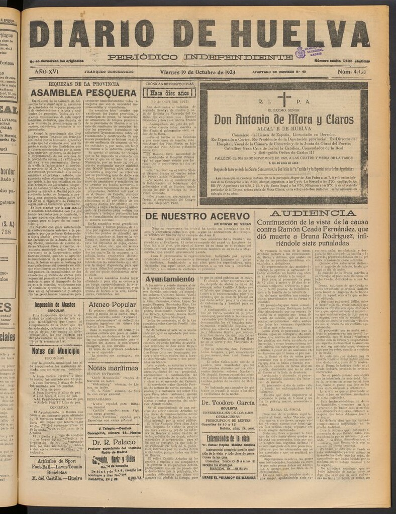 Miniatura de Diario de Huelva : periódico independiente del 19 de octubre de 1923