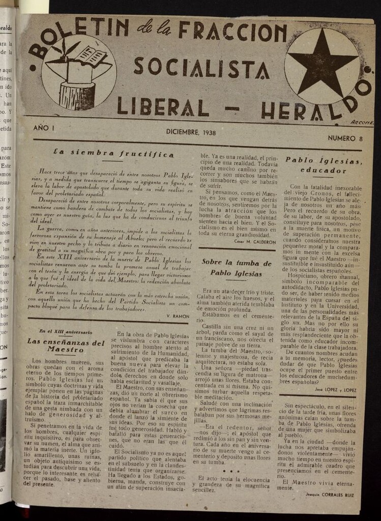 Miniatura de Boletín de la Fracción Socialista Liberal-Heraldo de diciembre de 1938