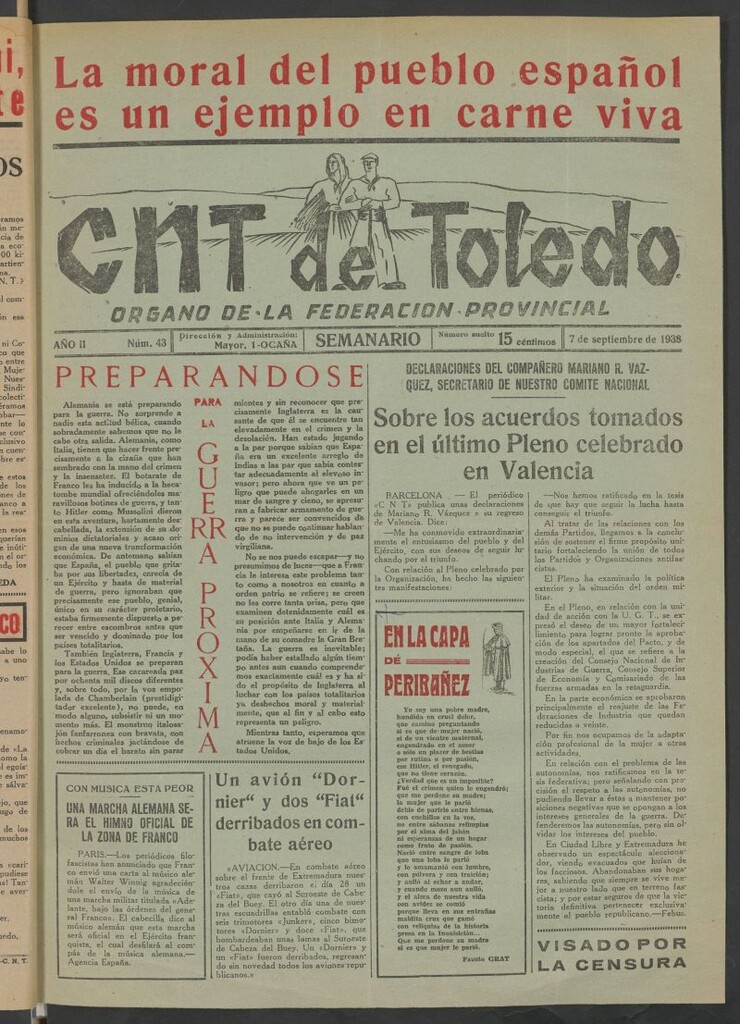 Miniatura de C.N.T. de Toledo : Organo de la Federación Provincial del 7 de septiembre de 1938