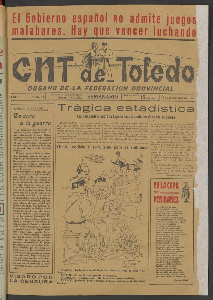 Miniatura de C.N.T. de Toledo : Organo de la Federación Provincial del 17 de septiembre de 1938