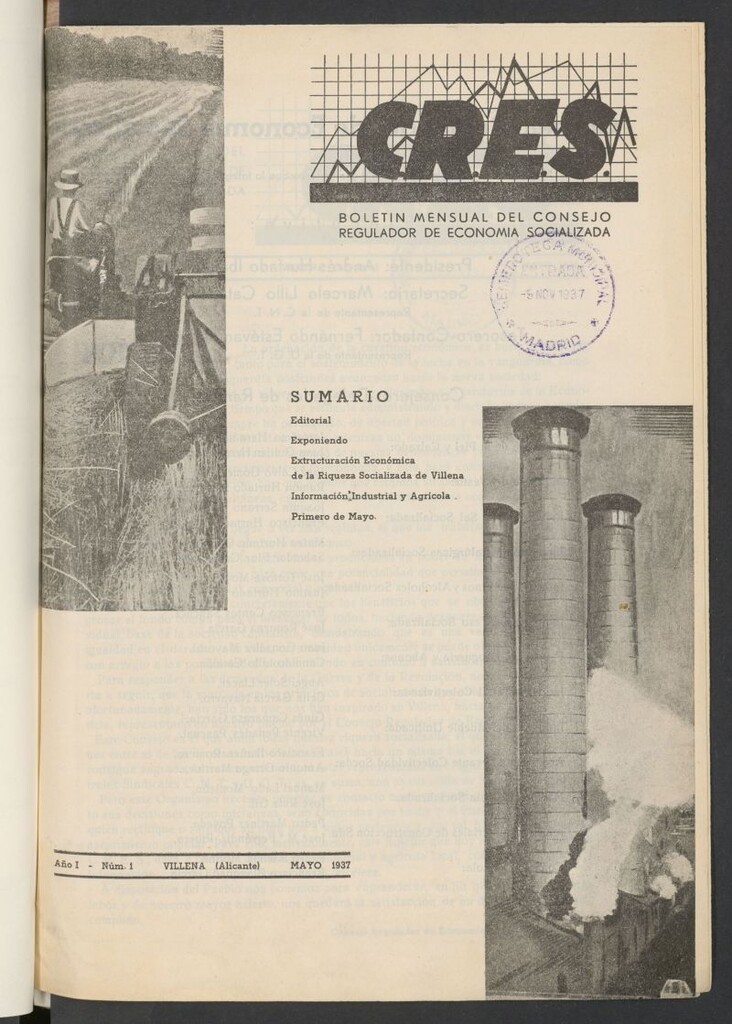 Miniatura de C.R.E.S. : Boletín Mensual del Consejo Regulador de Economía Socializada de mayo de 1937