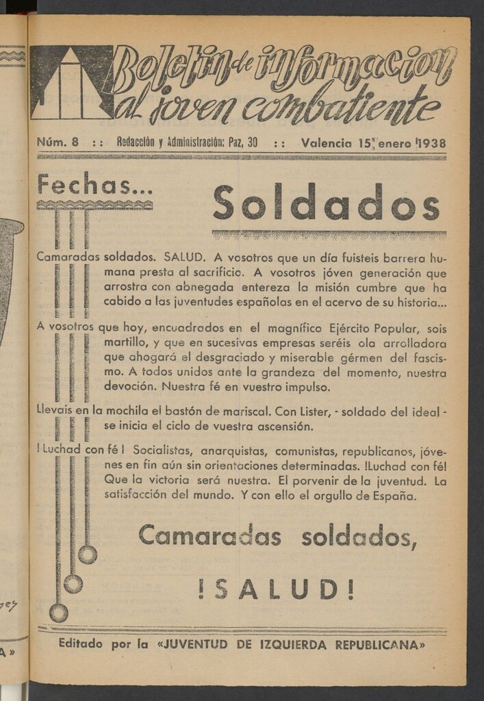 Miniatura de Boletín de Información al Joven Combatiente del 15 de enero de1938
