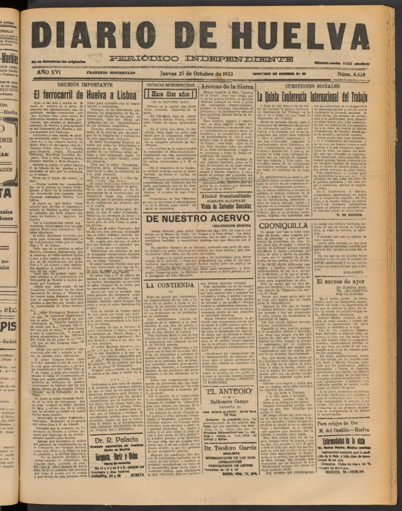 Miniatura de Diario de Huelva : periódico independiente del 25 de octubre de 1923