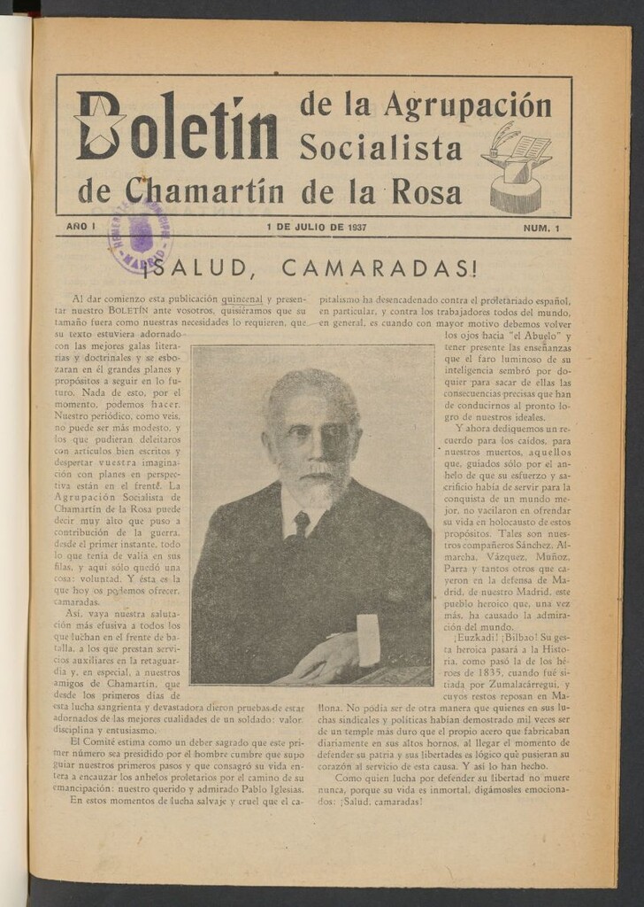 Miniatura de Boletín de la Agrupación Socialista de Chamartín de la Rosa del 1 de julio de 1937