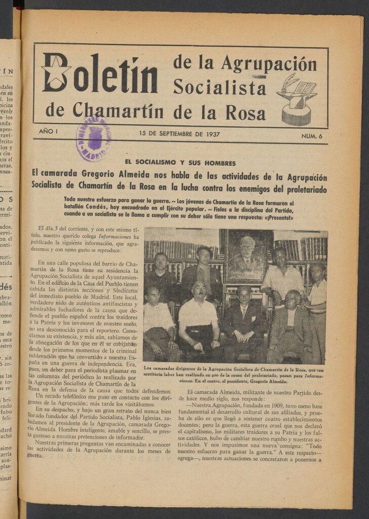 Miniatura de Boletín de la Agrupación Socialista de Chamartín de la Rosa del 15 de septiembre de 1937
