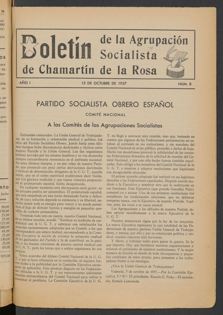 Miniatura de Boletín de la Agrupación Socialista de Chamartín de la Rosa del 15 de octubre de 1937