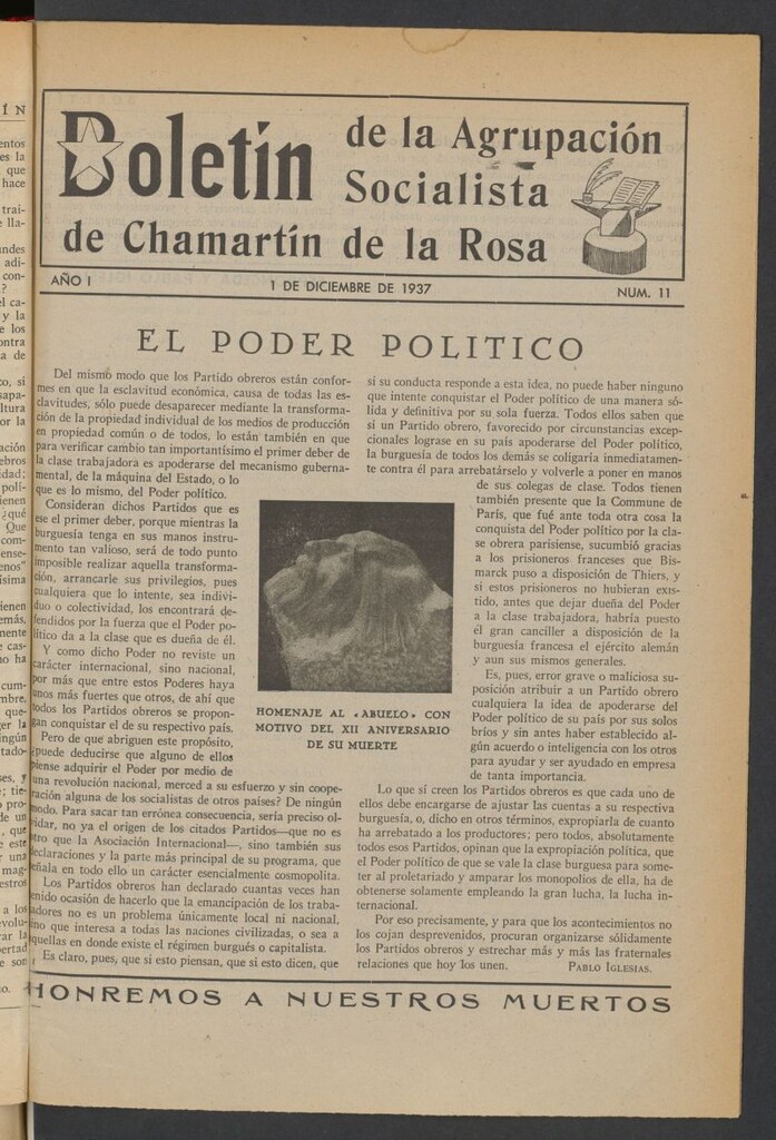 Miniatura de Boletín de la Agrupación Socialista de Chamartín de la Rosa del 1 de diciembre de 1937