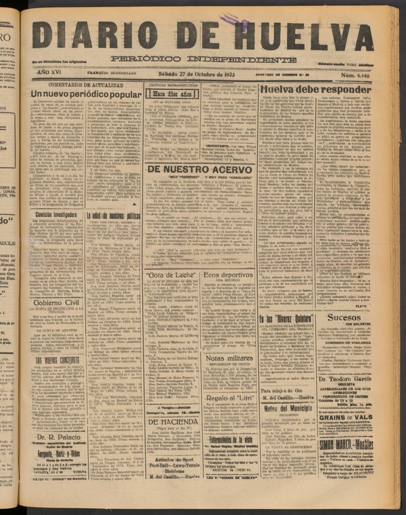 Miniatura de Diario de Huelva : periódico independiente del 27 de octubre de 1923