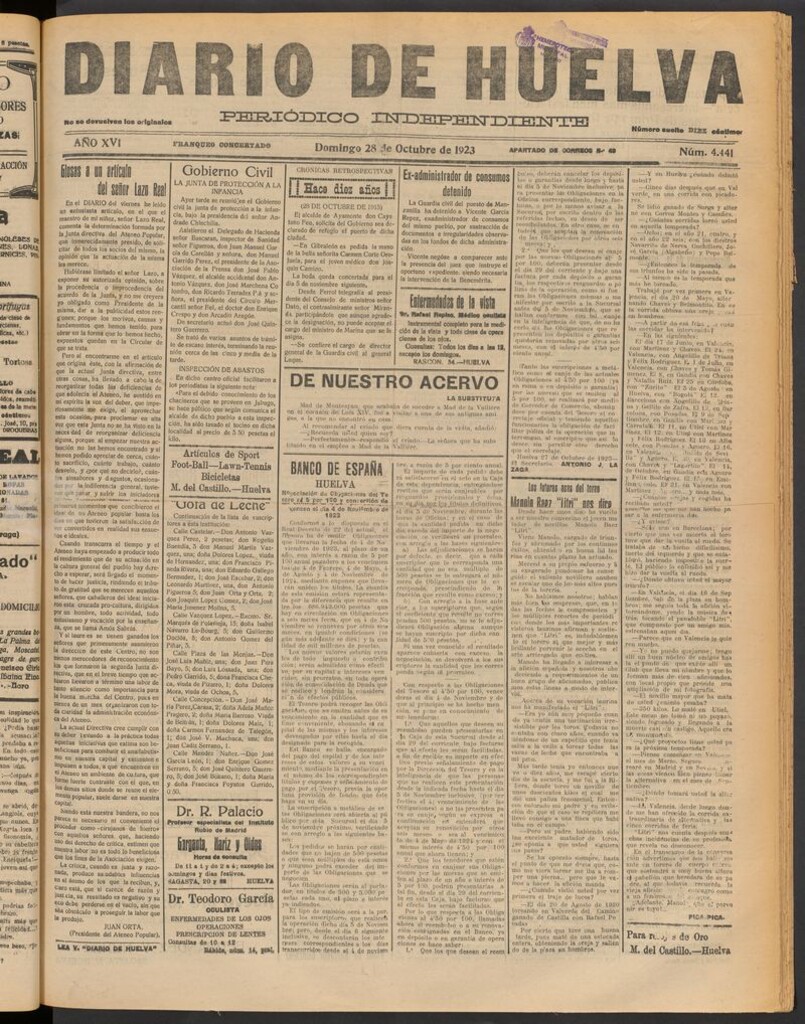 Miniatura de Diario de Huelva : periódico independiente del 28 de octubre de 1923