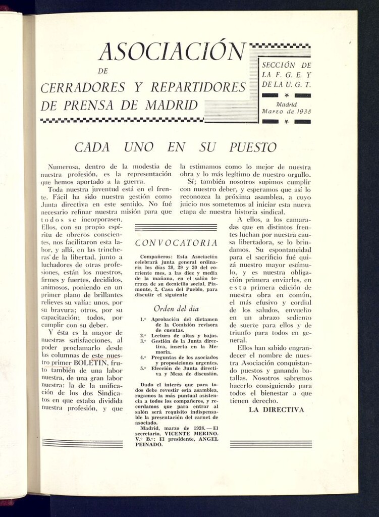 Miniatura de Boletín de la Asociación de Cerradores y Repatidores de Prensa de Madrid de marzo de 1938