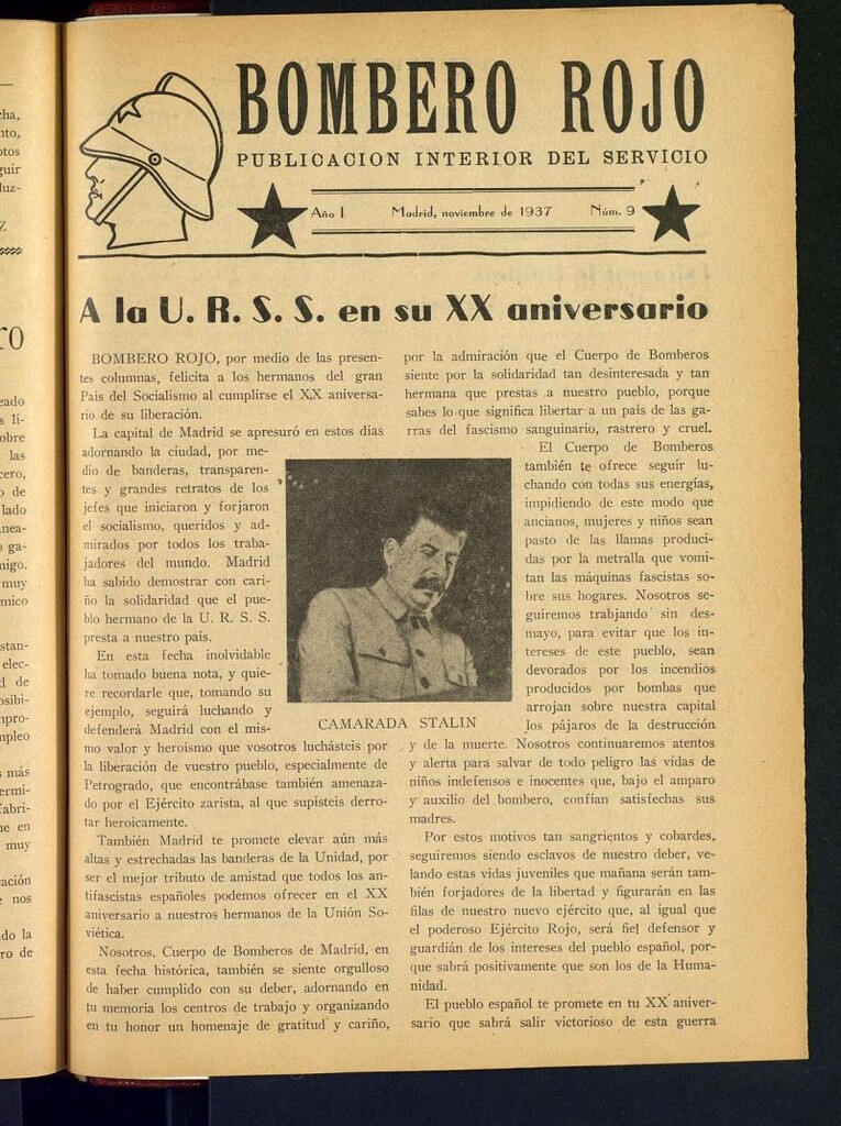Miniatura de Bombero Rojo : publicación interior del servicio (U.G.T.) de noviembre de 1937