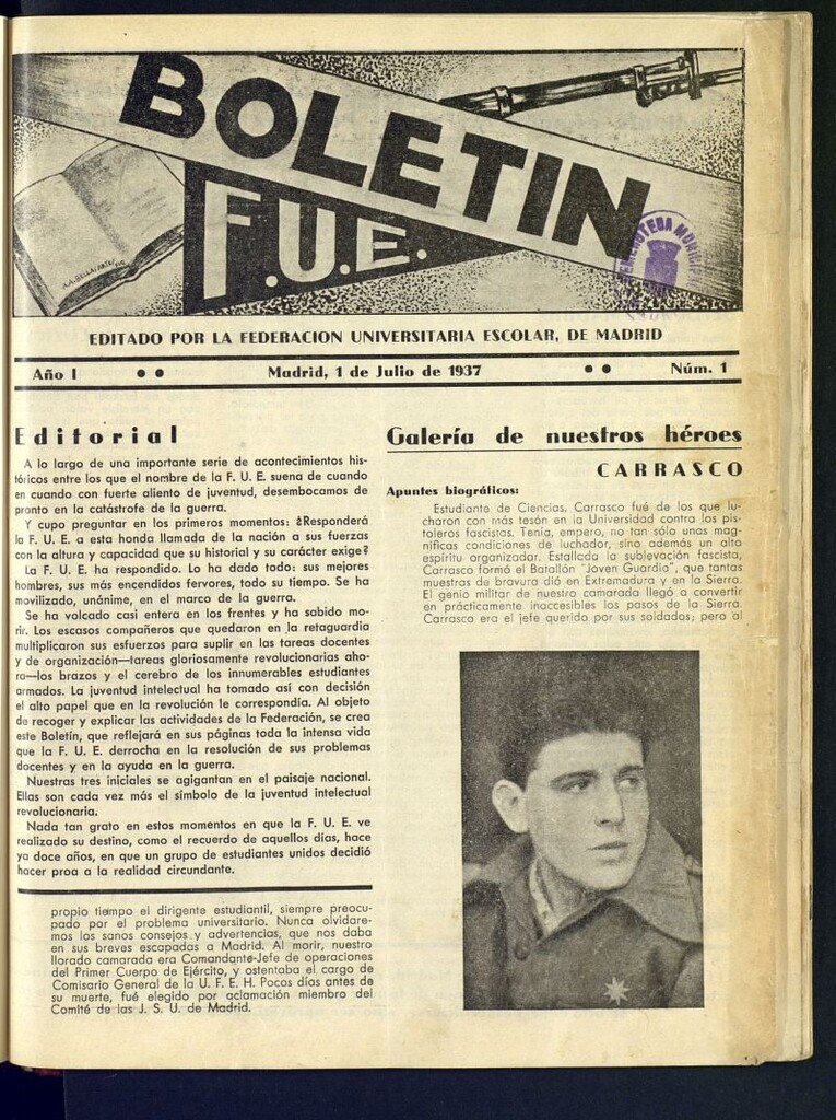 Miniatura de Boletín F.U.E. del 1 de julio de 1937