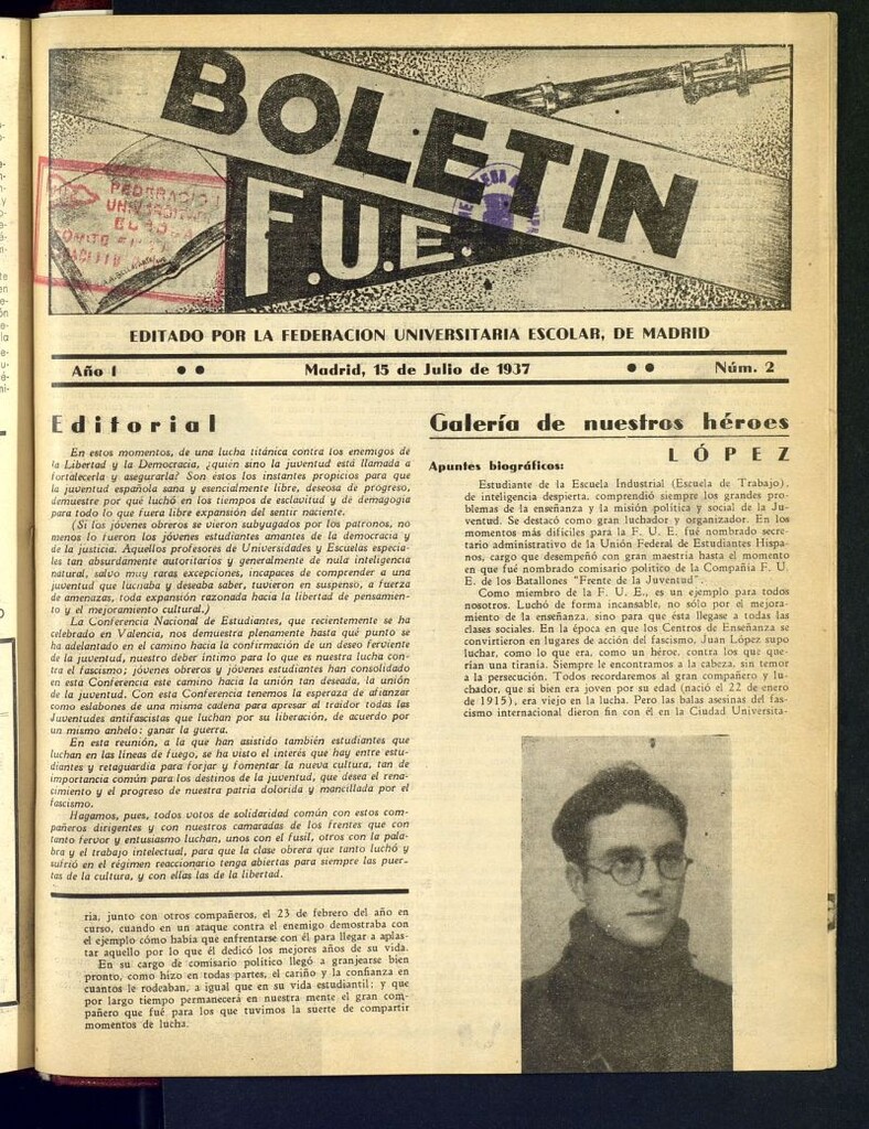 Miniatura de Boletín F.U.E. del 15 de julio de 1937