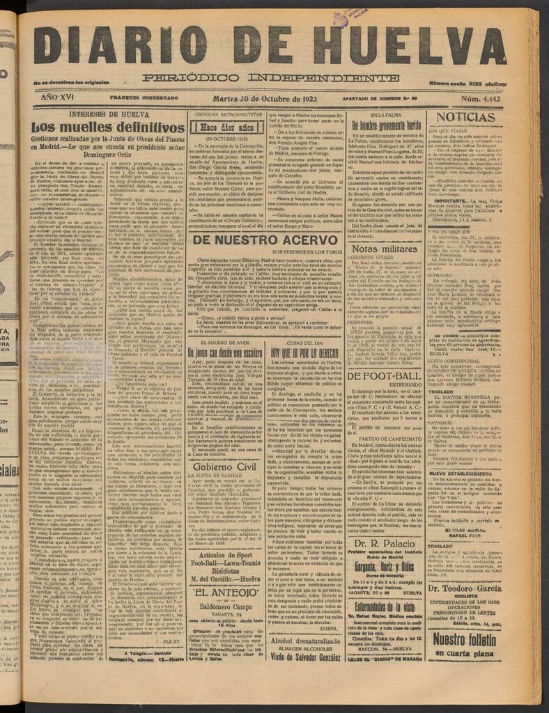 Miniatura de Diario de Huelva : periódico independiente del 30 de octubre de 1923