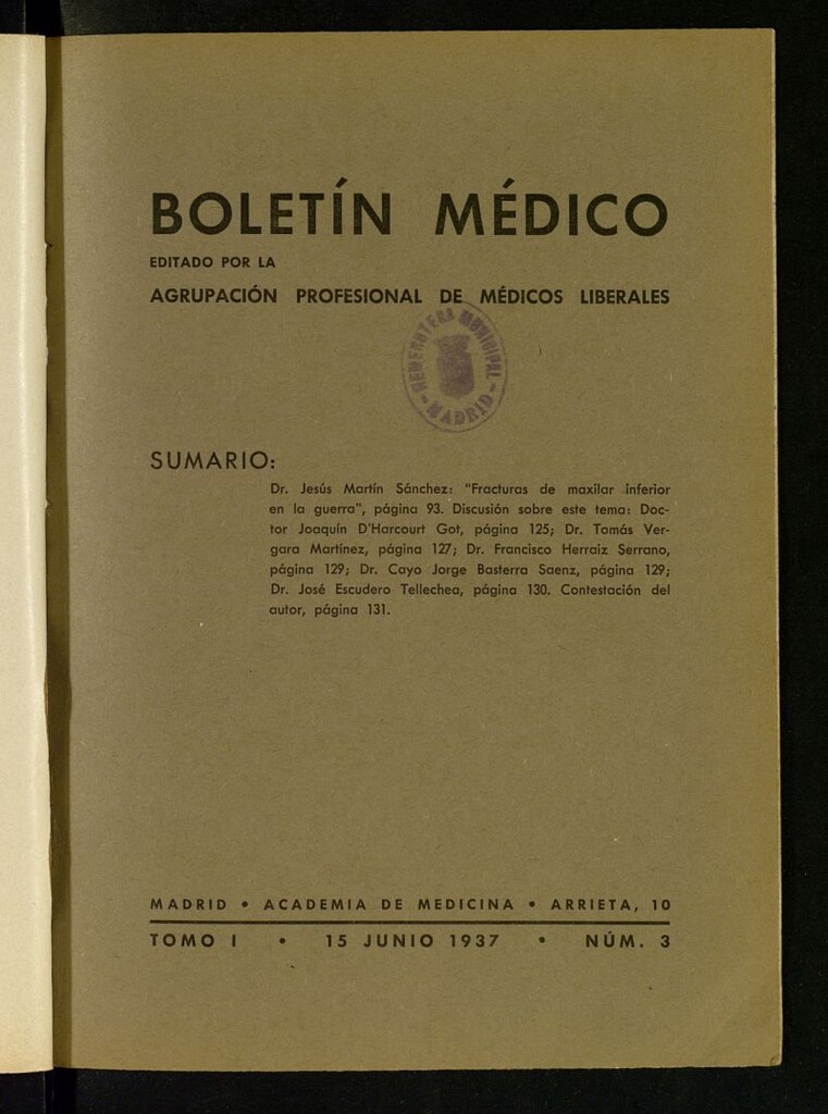 Miniatura de Boletín Médico del 15 de junio de 1937