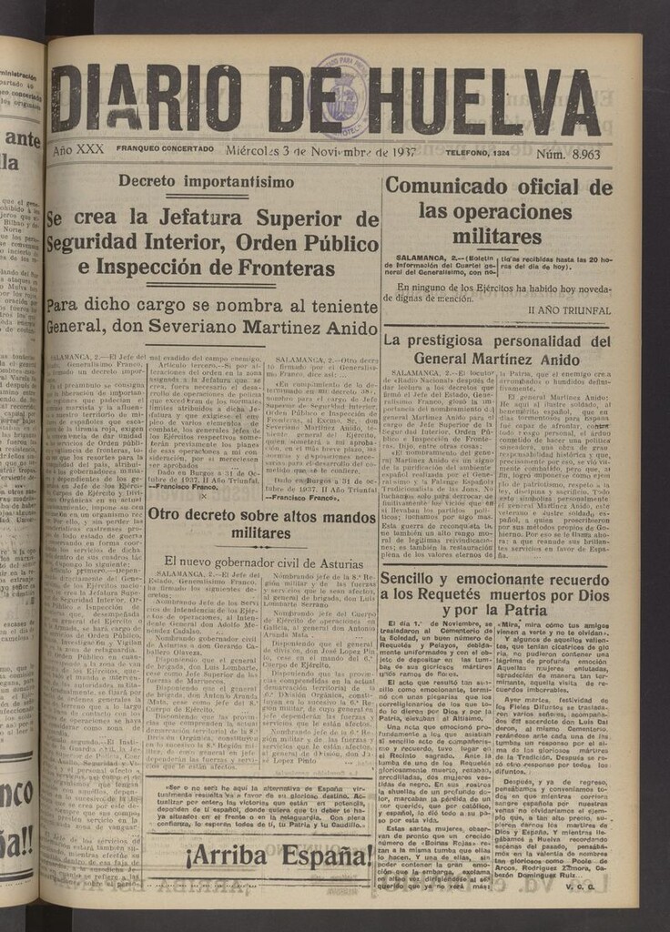 Miniatura de Diario de Huelva : periódico independiente del 3 de noviembre de 1937