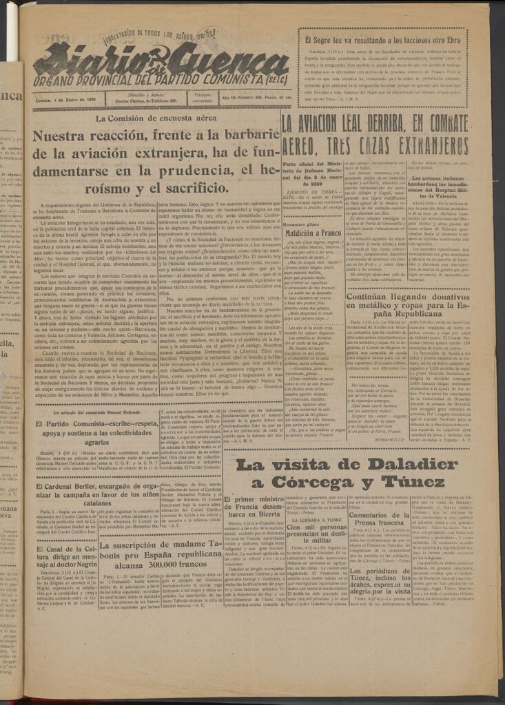 Miniatura de Diario de Cuenca : órgano provincial del Partido Comunista del 4 de enero de 1939