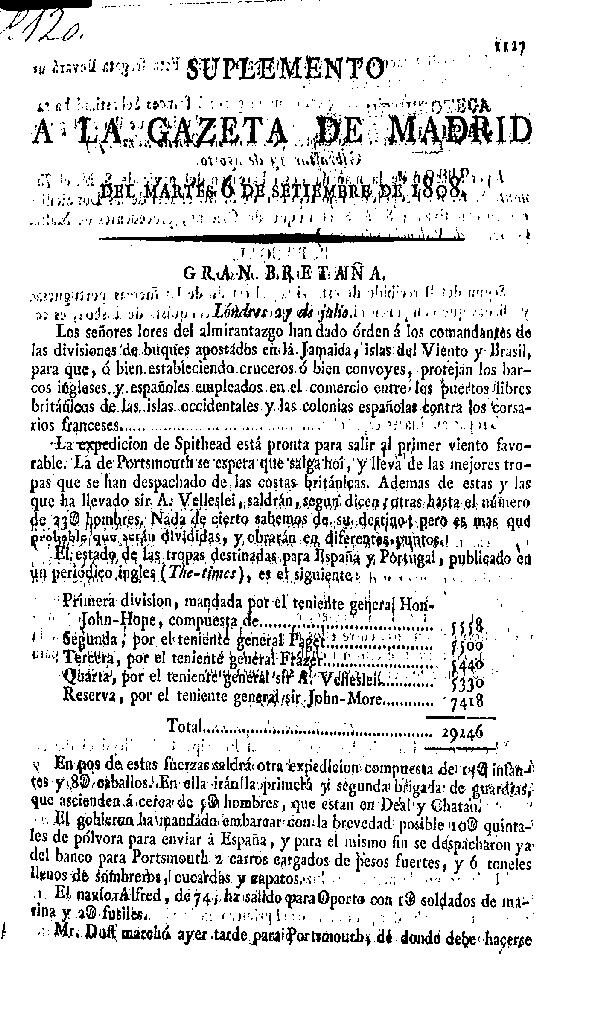 Miniatura de Gazeta de Madrid del martes 6 de septiembre de 1808