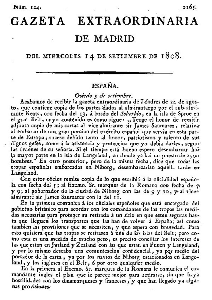 Miniatura de Gazeta de Madrid del miércoles 14 de septiembre de 1808