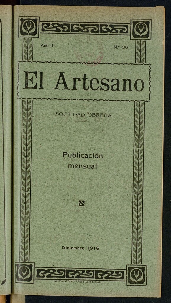 Miniatura de El Artesano. N º 36. Diciembre de 1916