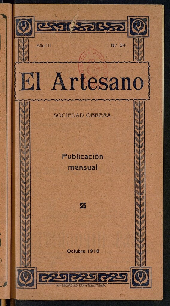 Miniatura de El Artesano. Nº 34. Octubre de 1916