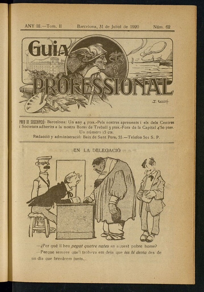 Miniatura de Guia Professional: revista quinzenal dedicada a la reforma i millorament del aprenentatge i portaveu de la societat de personal industrial i mercantil. Nº 62. 31 de juliol de 1919