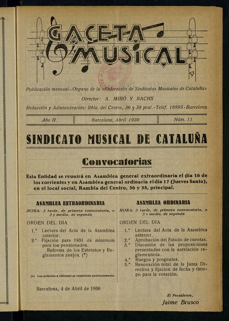 Miniatura de Gaceta Musical: revista profesional. Abril 1930