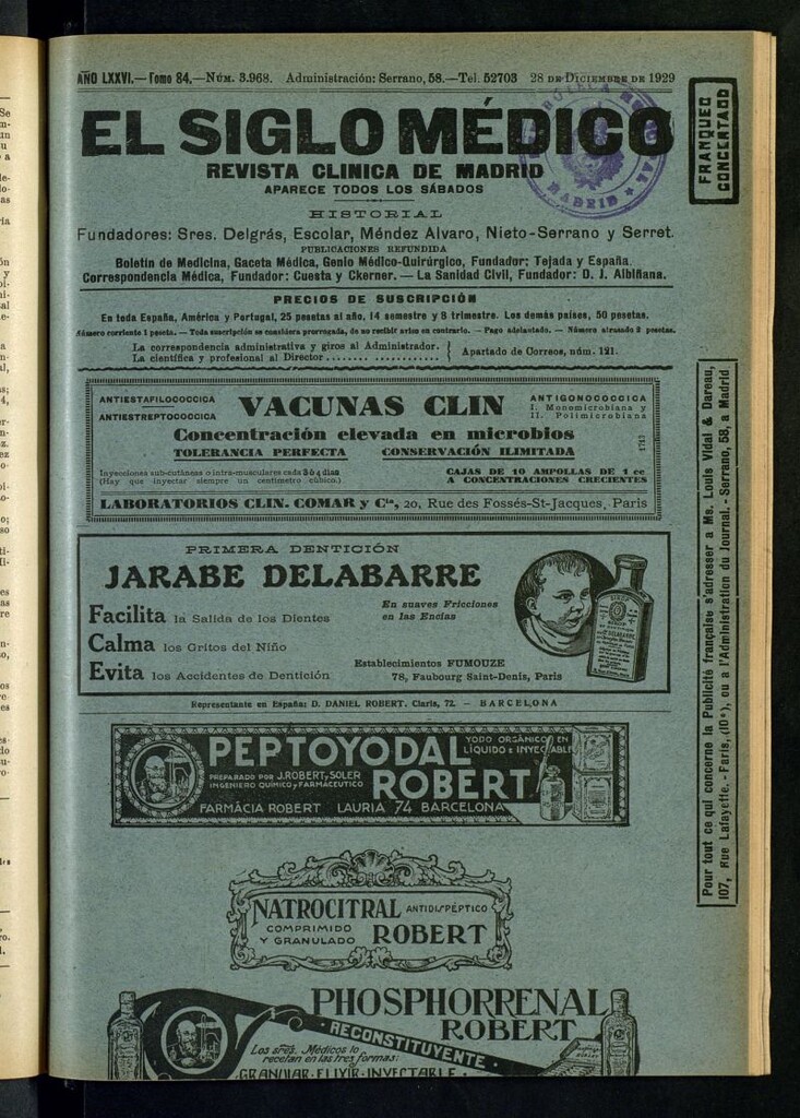 Miniatura de El Siglo Médico : boletín de medicina y gaceta médica del 28 de diciembre de 1929