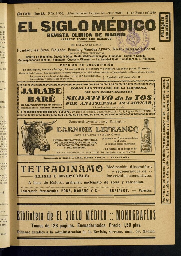 Miniatura de El Siglo Médico  : boletín de medicina y gaceta médica del 11 de enero de 1930