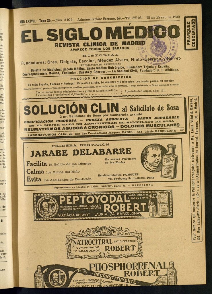 Miniatura de El Siglo Médico  : boletín de medicina y gaceta médica del 25 de enero de 1930