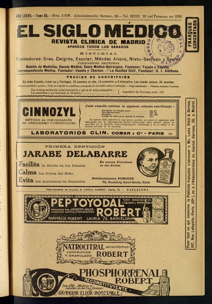 Miniatura de El Siglo Médico  : boletín de medicina y gaceta médica del 22 de febrero de 1930