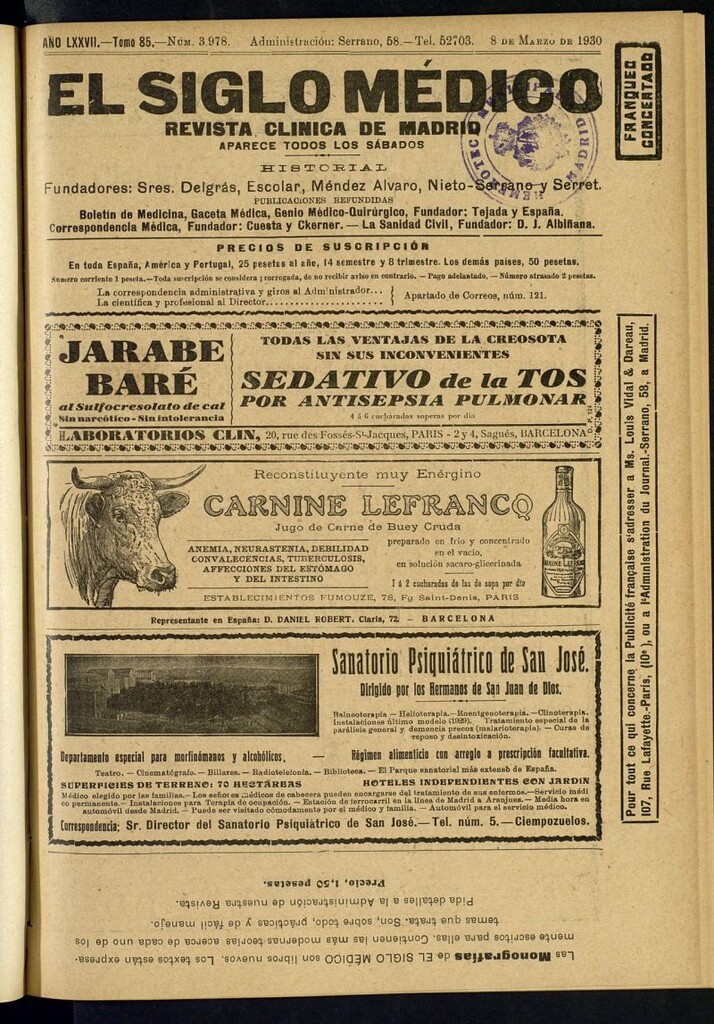 Miniatura de El Siglo Médico  : boletín de medicina y gaceta médica del 8 de marzo de 1930