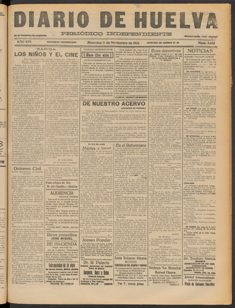 Miniatura de Diario de Huelva : periódico independiente del 14 de noviembre de 1923