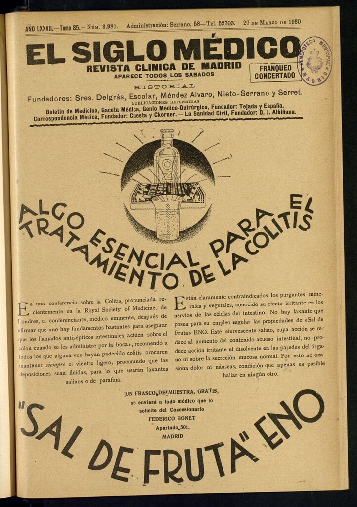 Miniatura de El Siglo Médico  : boletín de medicina y gaceta médica del 29 de marzo de 1930