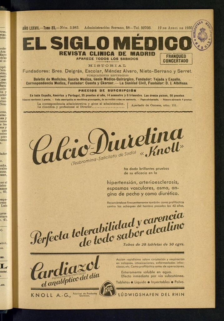 Miniatura de El Siglo Médico  : boletín de medicina y gaceta médica del 12 de abril de 1930