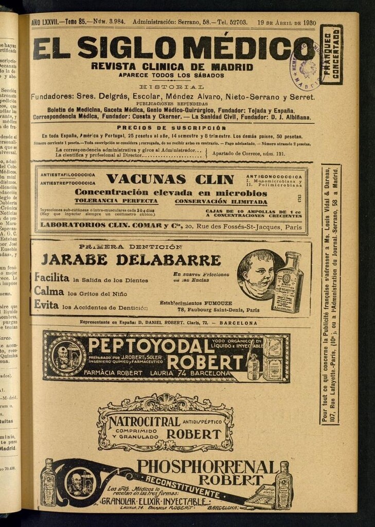 Miniatura de El Siglo Médico  : boletín de medicina y gaceta médica del 19 de abril de 1930