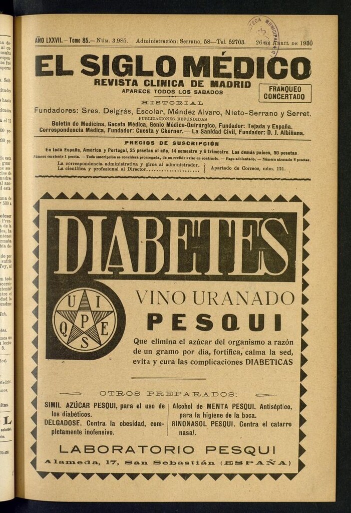 Miniatura de El Siglo Médico  : boletín de medicina y gaceta médica del 26 de abril de 1930