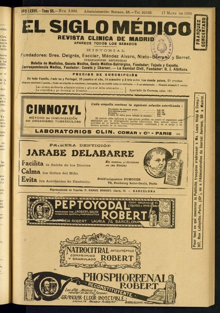 Miniatura de El Siglo Médico  : boletín de medicina y gaceta médica del 17 de mayo de 1930