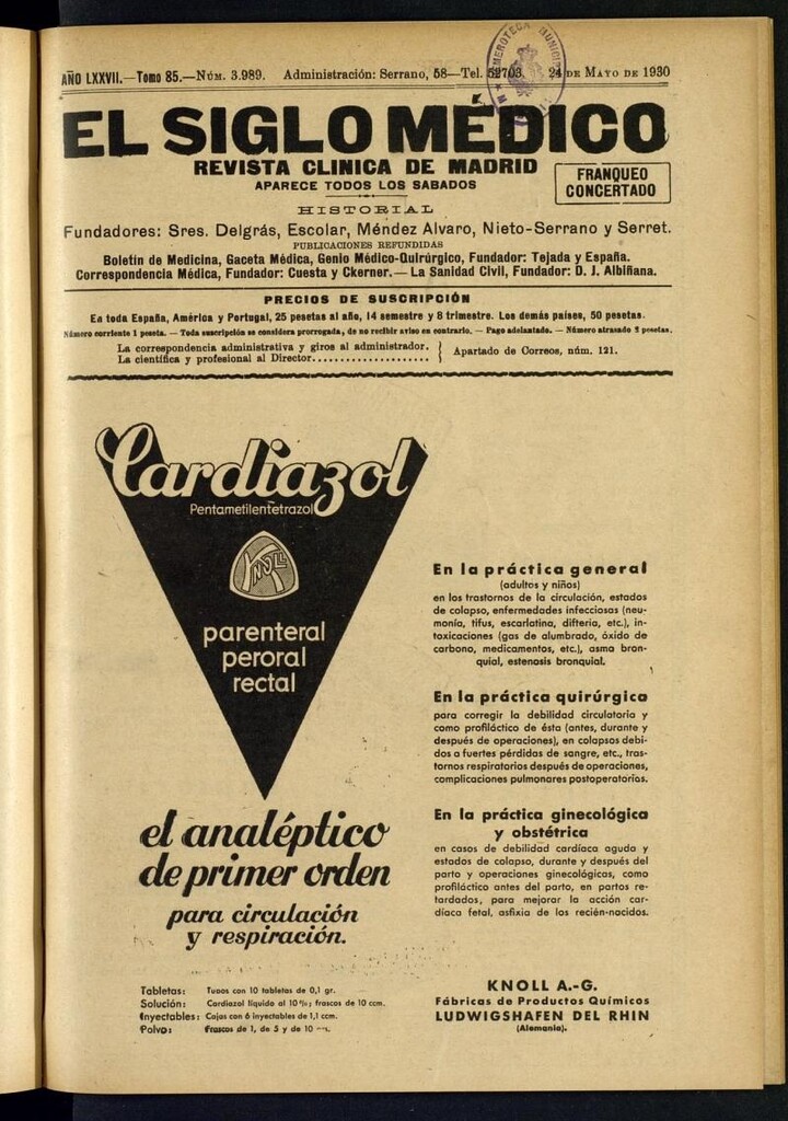 Miniatura de El Siglo Médico  : boletín de medicina y gaceta médica del 24 de mayo de 1930