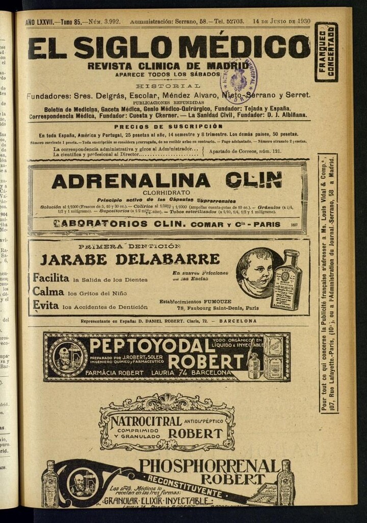 Miniatura de El Siglo Médico  : boletín de medicina y gaceta médica del 14 de junio de 1930