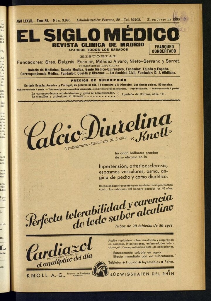 Miniatura de El Siglo Médico  : boletín de medicina y gaceta médica del 21 de junio de 1930