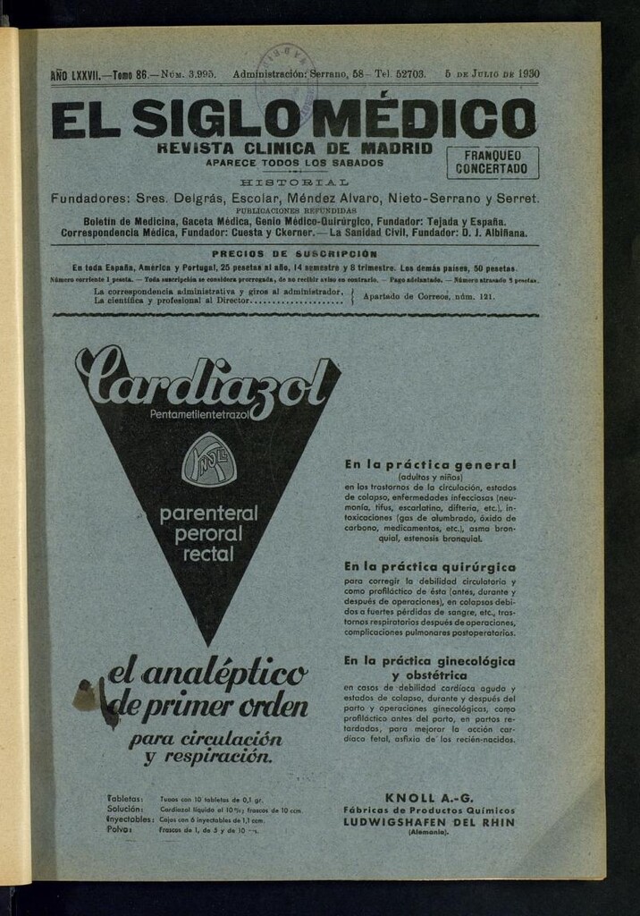 Miniatura de El Siglo Médico : boletín de medicina y gaceta médica del 5 de julio de 1930