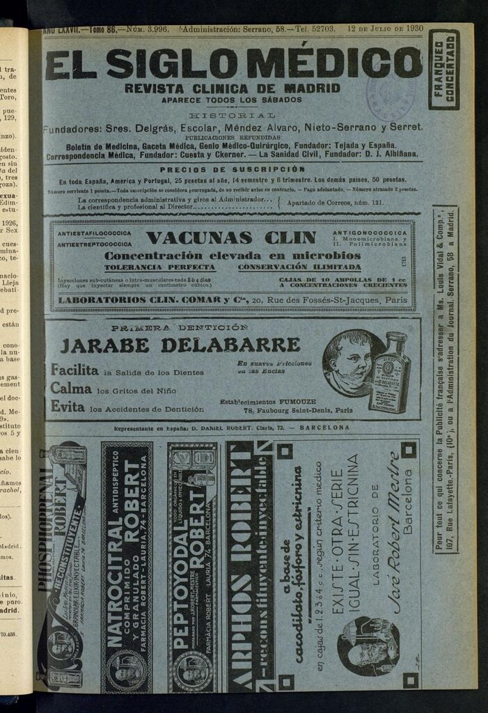 Miniatura de El Siglo Médico : boletín de medicina y gaceta médica del 12 de julio de 1930