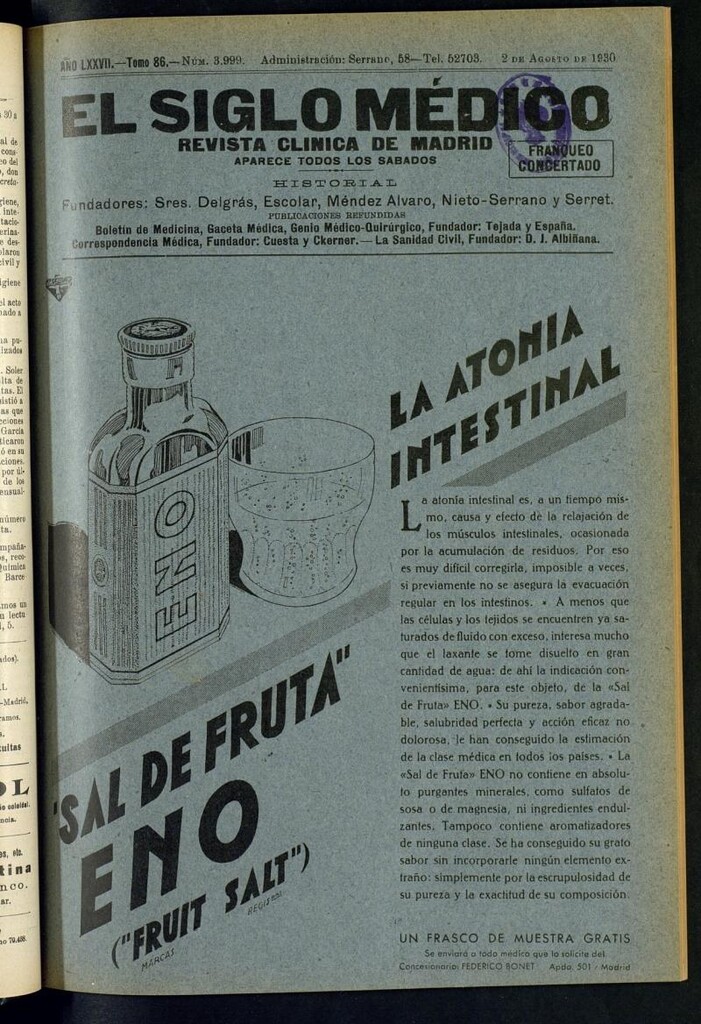 Miniatura de El Siglo Médico : boletín de medicina y gaceta médica del 2 de agosto de 1930