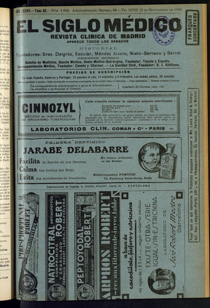 Miniatura de El Siglo Médico : boletín de medicina y gaceta médica del 6 de septiembre de 1930