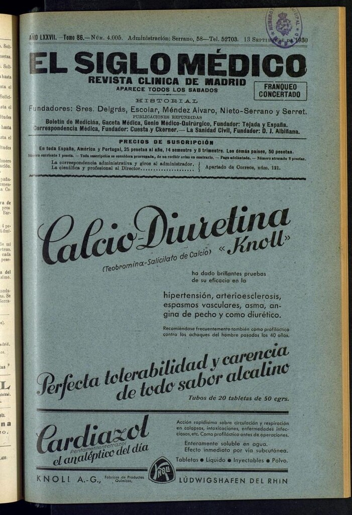 Miniatura de El Siglo Médico : boletín de medicina y gaceta médica del 13 de septiembre de 1930
